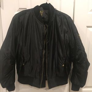 Boohoo black bomber jacket gold zip 2 side pockets
